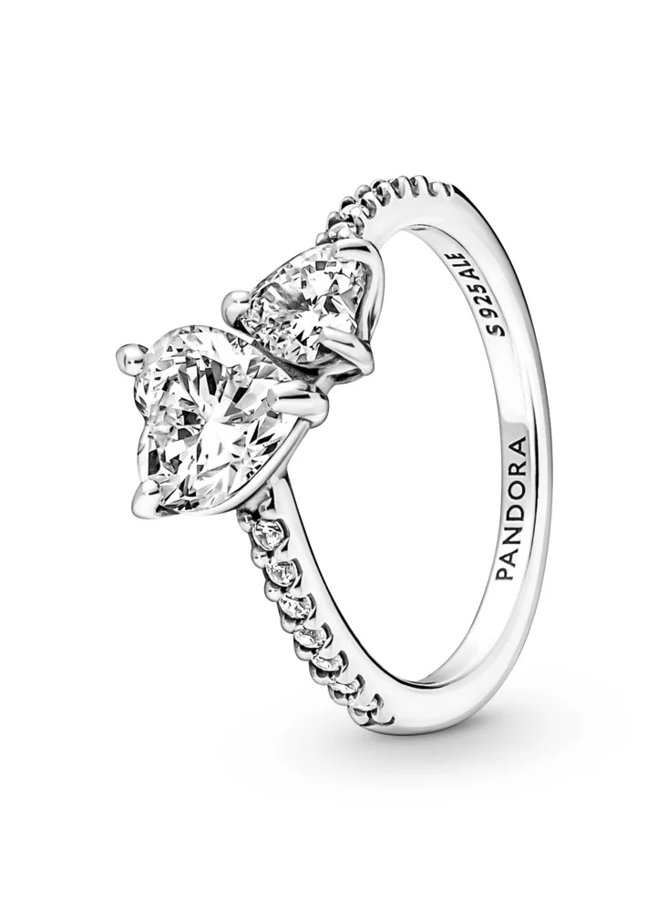 باندورا Double Heart Sparkling Ring