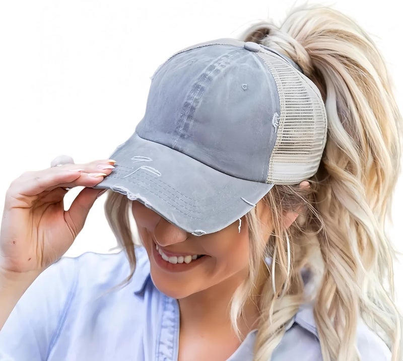 ProMindFun Womens Pony Hat High Ponytail Baseball Cap Girls Messy Bun Caps Camouflage Trucker Bad Hair Day Adjustable Dad Hat - Image 1