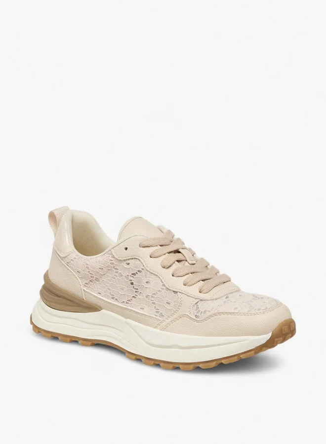 MISSY BEIGE Women Panelled Lace-Up Sneakers with Pull Tab  | Best Price UAE