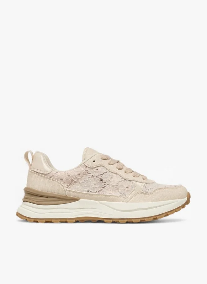 Women Panelled Lace-Up Sneakers with Pull Tab