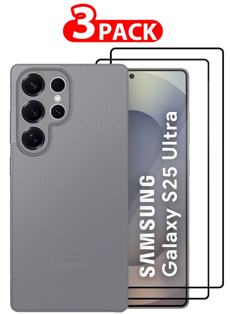 CATANES ( for Galaxy S25 Ultra ) 3Packs, Case Air Skin Line Design Back Cover Sturdy Durable Ultra-Thin Case Drop Protection Cover Clear with 2 Shock Proof Screen Protectors - Dark Grey - Image 1