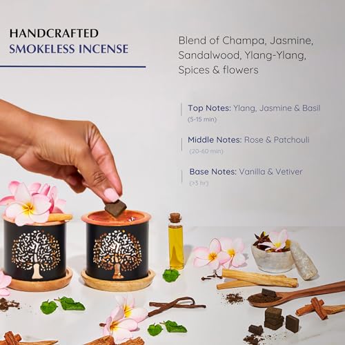 Aromafume Nag Champa Incense Bricks (2 x 9 Bricks) & Tree of Life Exotic Incense Burner by Aromafume | Made with Sandalwood, Jasmine, Ylang Ylang & Champa Flower | Natural, Smokeless, Non Toxic Bricks - Image 4