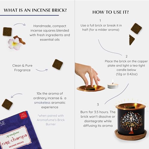 Aromafume Nag Champa Incense Bricks (2 x 9 Bricks) & Tree of Life Exotic Incense Burner by Aromafume | Made with Sandalwood, Jasmine, Ylang Ylang & Champa Flower | Natural, Smokeless, Non Toxic Bricks - Image 3