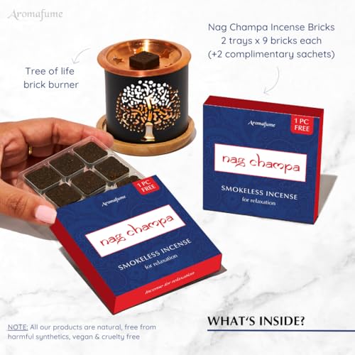 Aromafume Nag Champa Incense Bricks (2 x 9 Bricks) & Tree of Life Exotic Incense Burner by Aromafume | Made with Sandalwood, Jasmine, Ylang Ylang & Champa Flower | Natural, Smokeless, Non Toxic Bricks - Image 2
