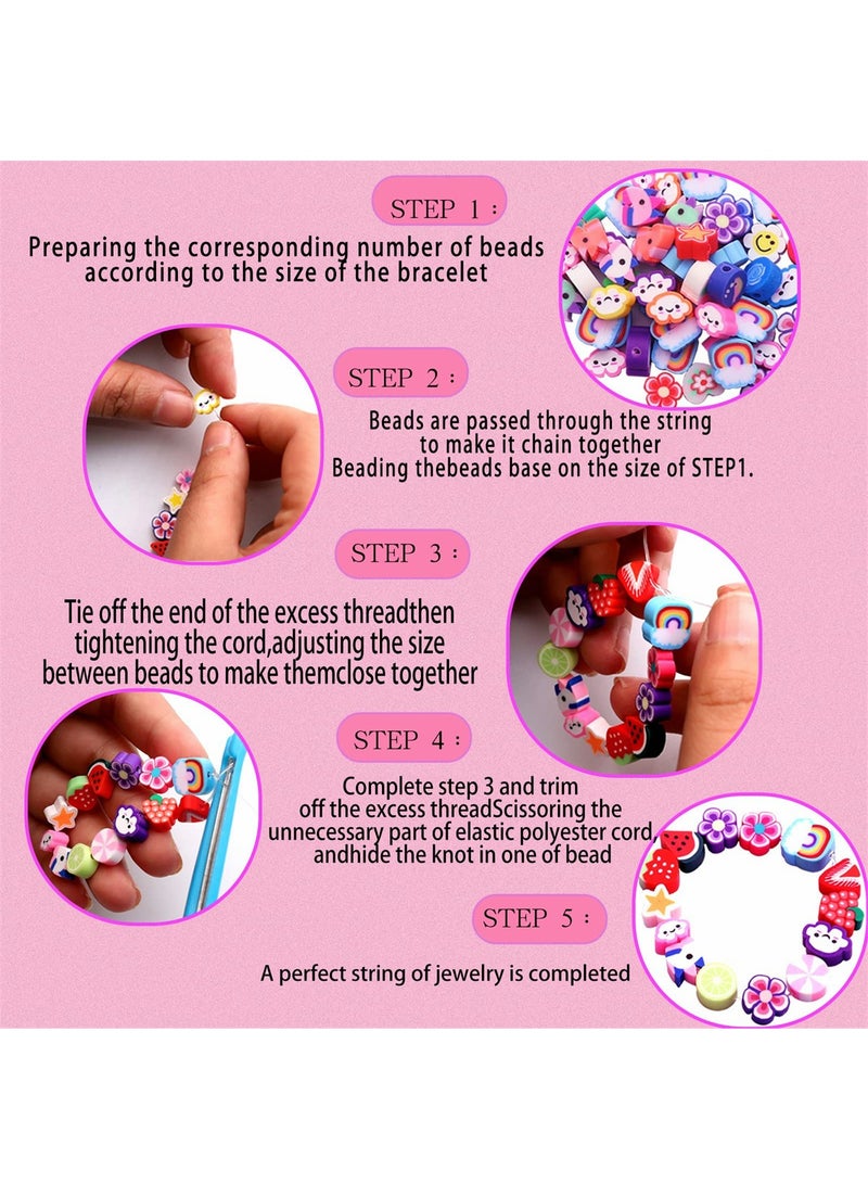 Excefore 360 Pieces Polymer Clay Beads for Jewelry Bracelet Making Kit 24 Styles Preppy Beads DIY Arts and Crafts Kit Include Flower Smiley Face Bead Charms - Image 5