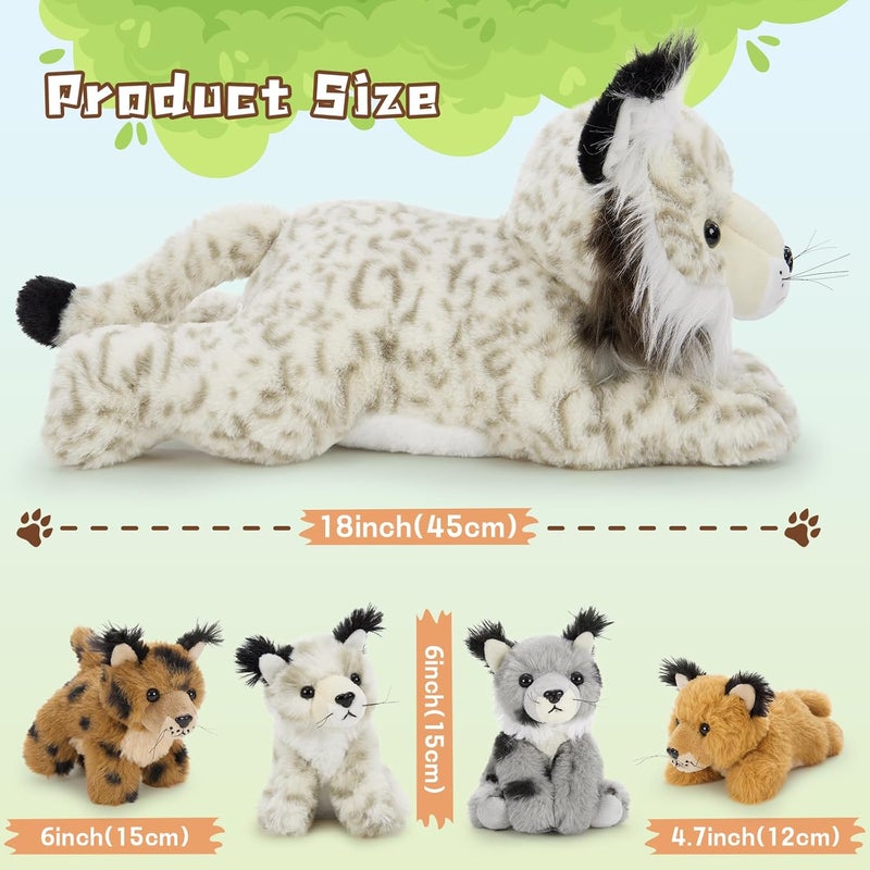 MorisMos Giant Lynx Teddy Soft Toy, 45cm Mom Lynx with 4 Cuddly Baby Inside, Big Fluffly Stuffed Animal, Realistic Large Kawaii Plushy Present for Kids Birthday Deco - Image 2