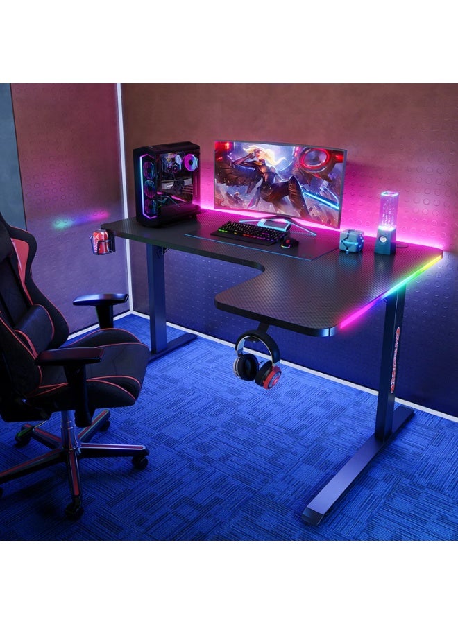 بورودو طاولة ألعاب Porodo Gaming Xcommand مصنوعة من ألياف الكربون، مزودة بحامل سماعات، سطح كبير، مقاومة للحرارة والماء، جهاز تحكم عن بعد، تصميم حاصل على براءة اختراع، لوح مضغوط محكم، حامل أكواب، لوحة إضاءة RGB - أسود - Image 4