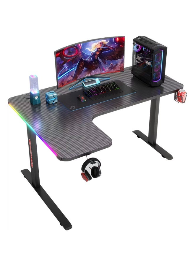 بورودو طاولة ألعاب Porodo Gaming Xcommand مصنوعة من ألياف الكربون، مزودة بحامل سماعات، سطح كبير، مقاومة للحرارة والماء، جهاز تحكم عن بعد، تصميم حاصل على براءة اختراع، لوح مضغوط محكم، حامل أكواب، لوحة إضاءة RGB - أسود - Image 1