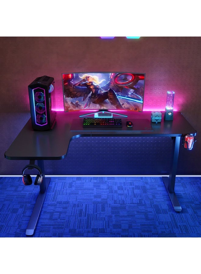 بورودو طاولة ألعاب Porodo Gaming Xcommand مصنوعة من ألياف الكربون، مزودة بحامل سماعات، سطح كبير، مقاومة للحرارة والماء، جهاز تحكم عن بعد، تصميم حاصل على براءة اختراع، لوح مضغوط محكم، حامل أكواب، لوحة إضاءة RGB - أسود - Image 3