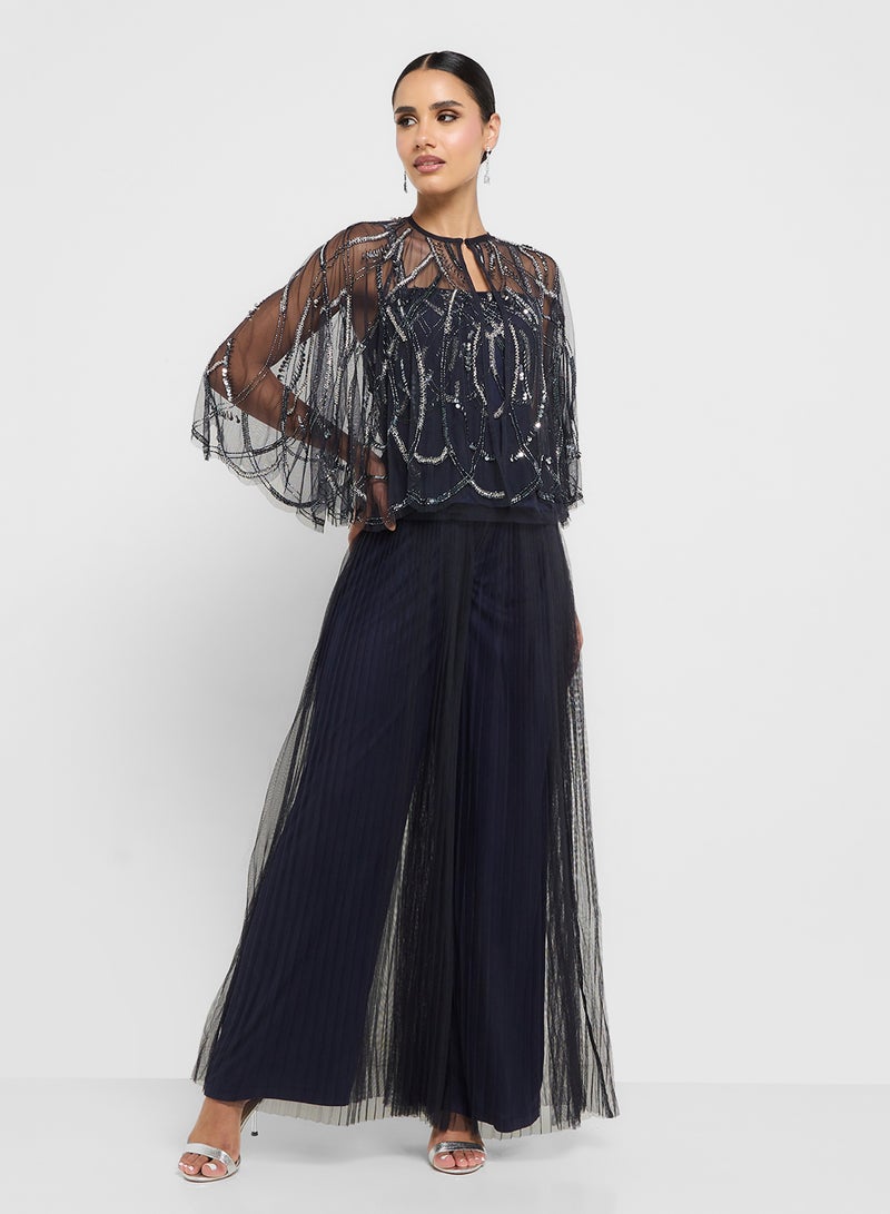 اميليا روز فستان بطبقات وأكمام كاب بتفاصيل شبكية - Image 1