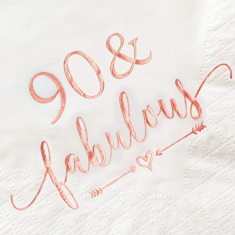 Crisky 90 and Fabulous Cocktail Napkins Rose Gold for Women 90th Birthday Decorations, 90th Birthday Bevergae Dessert Cake Table Supplies, 50Pcs, 3-Ply - Image 4
