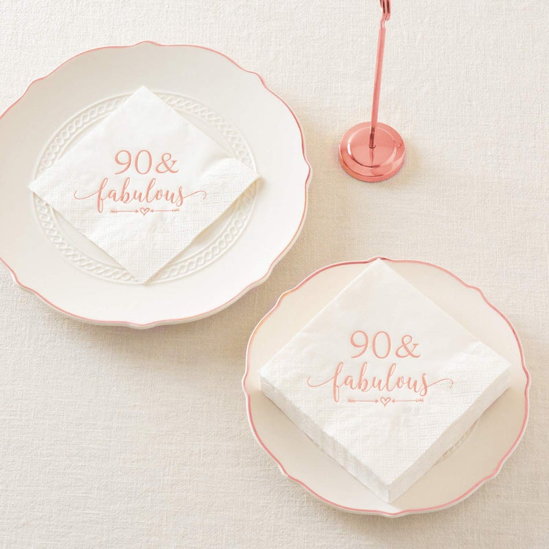 Crisky 90 and Fabulous Cocktail Napkins Rose Gold for Women 90th Birthday Decorations, 90th Birthday Bevergae Dessert Cake Table Supplies, 50Pcs, 3-Ply - Image 5