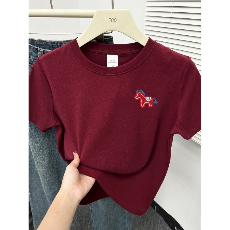 Plus size chubby MM pony print 2026 summer new Korean style fashion niche round neck short-sleeved T-shirt top for women - Image 3