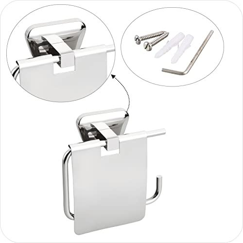 KANJAL Premium Chrome Finish Stainless Steel Toilet Paper Holder | Wall Mounted Bathroom Tissue Roll Dispenser with Cover/Lid | Rust-Proof & Modern Design for Home/Hotel Bathrooms - Image 4