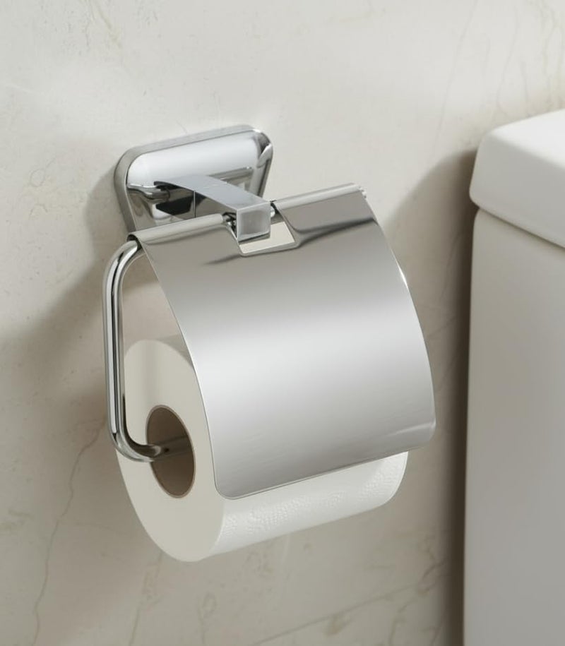 KANJAL Premium Chrome Finish Stainless Steel Toilet Paper Holder | Wall Mounted Bathroom Tissue Roll Dispenser with Cover/Lid | Rust-Proof & Modern Design for Home/Hotel Bathrooms - Image 1