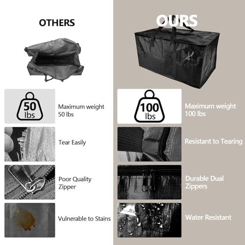 Demiwise 4 Pack Real 100lb Capacity Heavy Duty Moving Bags with Strong Zippers and Reinforced Handles Extra Large Storage Totes for Packing Moving Storing Space Saving Alternative to Moving Boxes95LBlack - Image 3