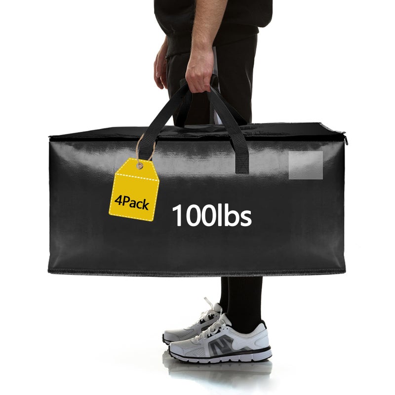 Demiwise 4 Pack Real 100lb Capacity Heavy Duty Moving Bags with Strong Zippers and Reinforced Handles Extra Large Storage Totes for Packing Moving Storing Space Saving Alternative to Moving Boxes95LBlack - Image 2