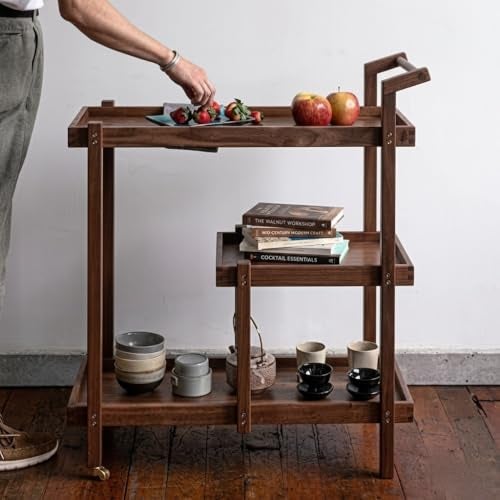 VM DECOR Solid Sheesham Wooden Storage Trolley with Wheels - Multi-Functional Spice Rack, Coffee & Serving Table, Tea Cart, and Wine Trolley - Image 1