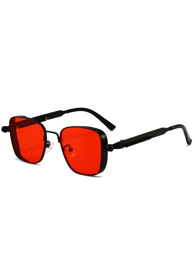 Estelle 2025 Retro Square Frame Steampunk Metal Sunglasses - Unisex Vintage Polarized Sunglasses for Men & Women, UV Protection, Fashionable Sunglass (BLACK RED) - Image 1