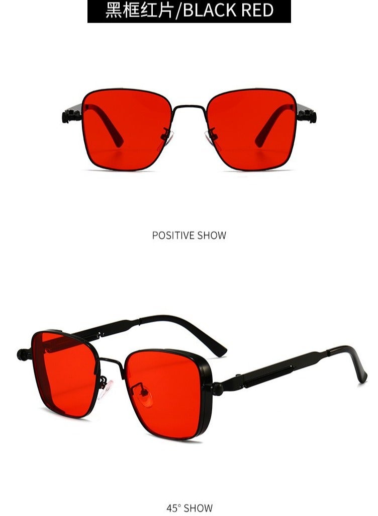 Estelle 2025 Retro Square Frame Steampunk Metal Sunglasses - Unisex Vintage Polarized Sunglasses for Men & Women, UV Protection, Fashionable Sunglass (BLACK RED) - Image 2