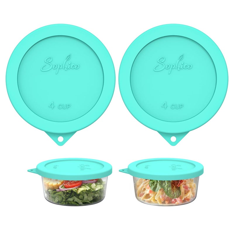 Sophico 4 Cup Round Silicone Storage Cover Lids Replacement for Anchor Hocking and Pyrex 7201PC Glass Bowls Container not Included Mint2 Pack