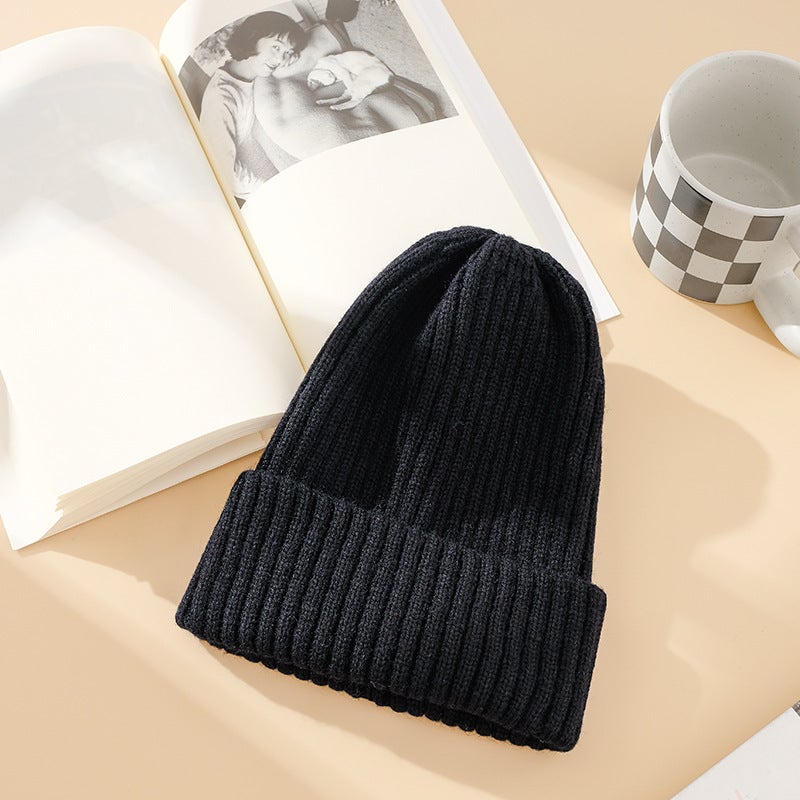 Candy Color Rabbit Hair Knitted Hat Womens Autumn and Winter Korean Style All-match Digital Patch Pullover Hat Warm Wool Hat Pure black