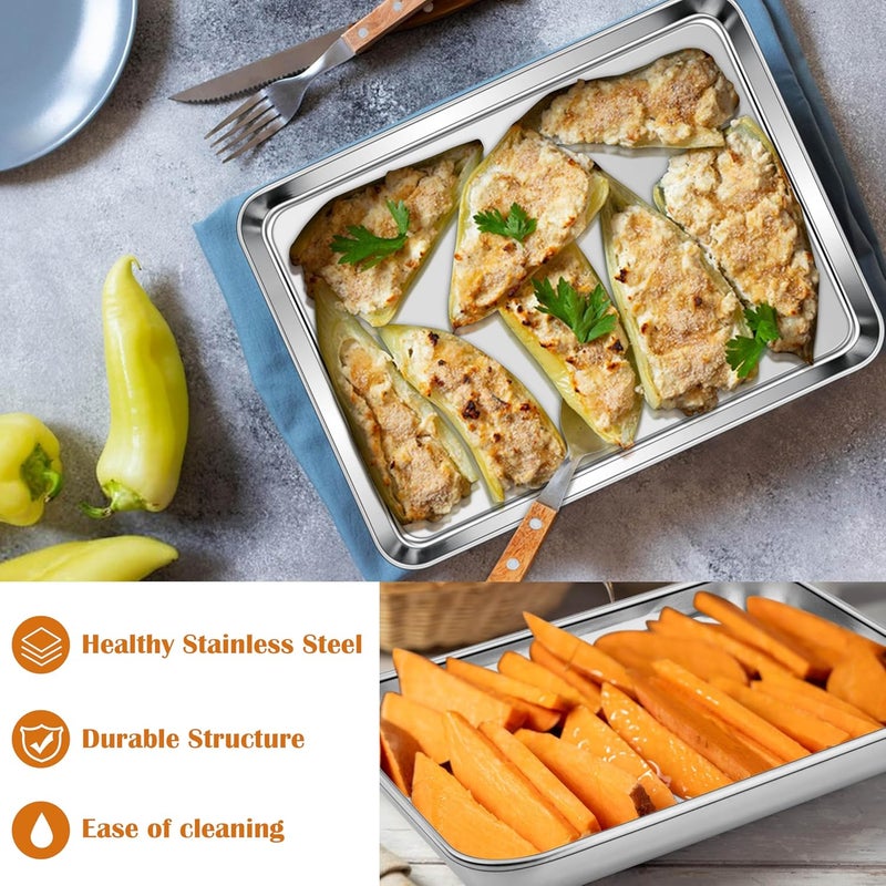 E-far Small Baking Sheet Set of 2, 10.5”x8.3” Stainless Steel Cookie Sheets Pans, Compact Non-toxic Metal Toaster Oven Trays for Cake, Healthy & Rust Free, Mirror Finish & Dishwasher Safe - Image 5