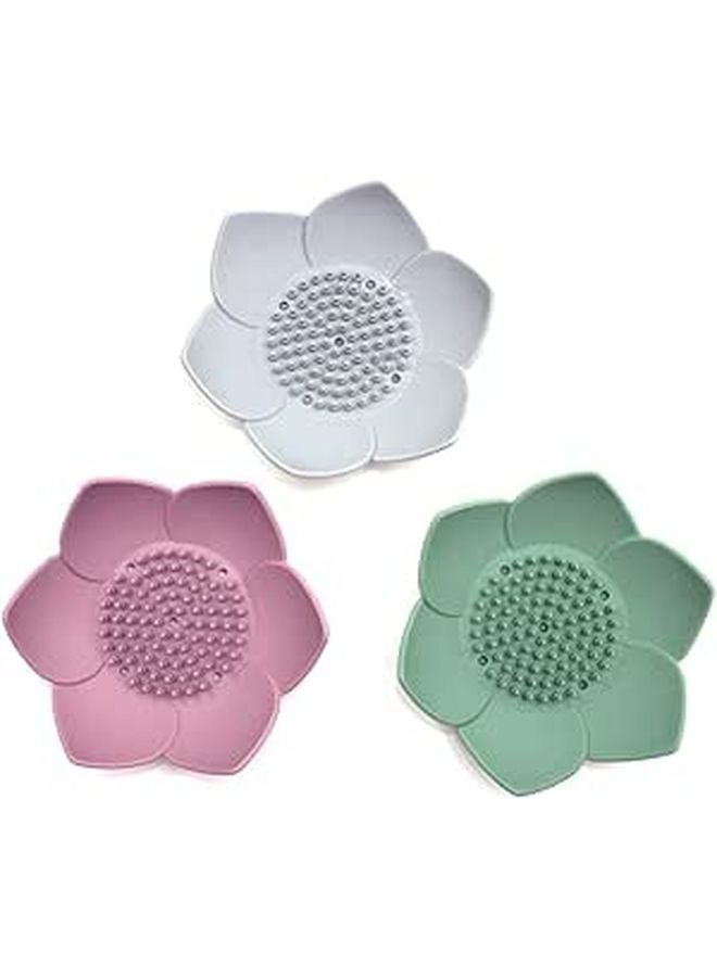 Green Silicone Soap Dish Holder Flower Petal Shape For Sink Shower Bathroom - Image 1