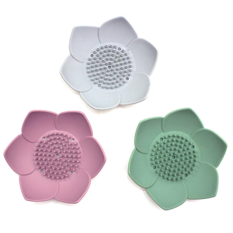Green Silicone Soap Dish Holder Flower Petal Shape For Sink Shower Bathroom - Image 2