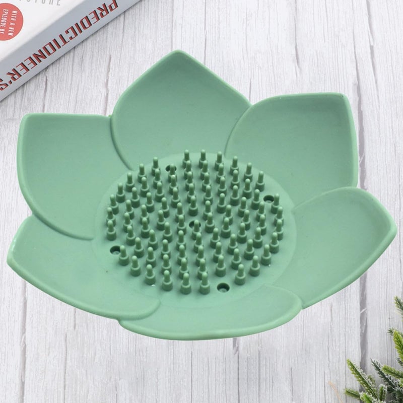 Green Silicone Soap Dish Holder Flower Petal Shape For Sink Shower Bathroom - Image 3