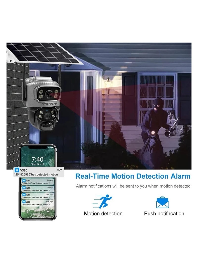 المهوس الفضاء كاميرا مراقبة شمسية V380Pro ثنائية العدسة - 4G/Wi‑Fi، إمكانية التحكم بزاوية ‑إمالة، تتبع الذكاء الاصطناعي، رؤية ليلية ملونة، IP66 - Image 5