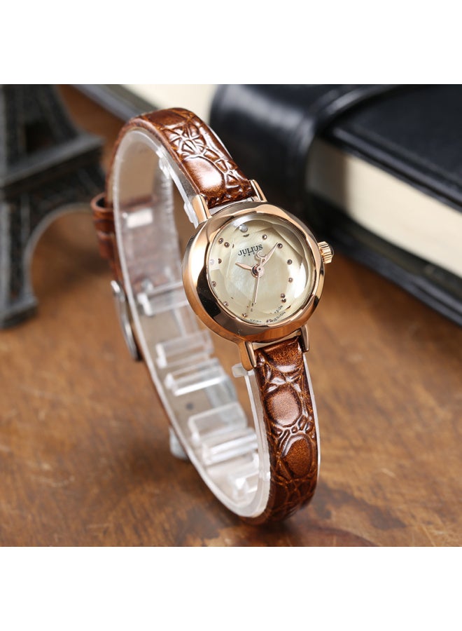 Julius Women'S Watch Exquisite And Simple, Elegant And Compact, Leather Strap, Student Quartz Ladies Watch, Dark Brown, Ja-482B - Image 3