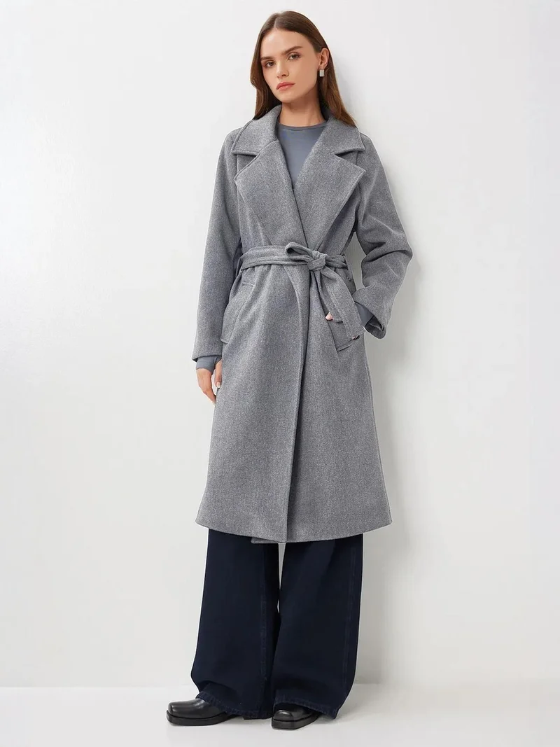 Lovely Istanbul ISTANBUL Textured Double Breasted Long Overcoat