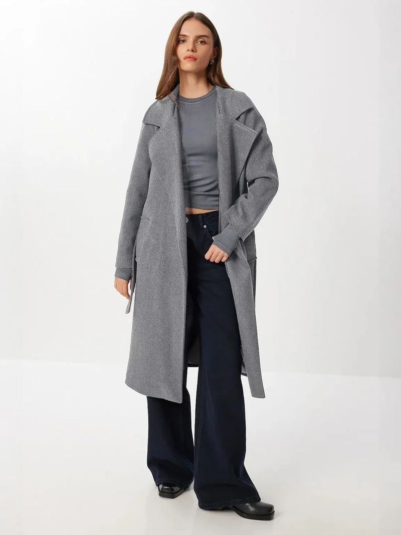 Lovely Istanbul ISTANBUL Textured Double Breasted Long Overcoat