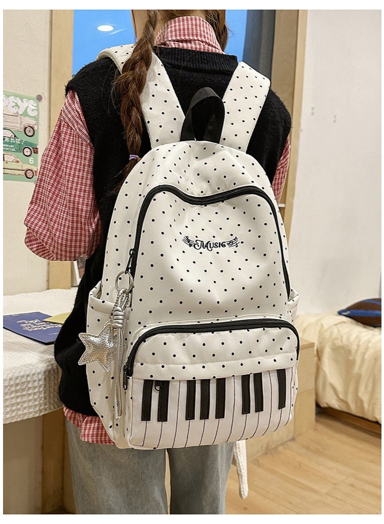 Minimalist Piano Key Polka Dot Backpack for Girls, Large Capacity Nylon School Bag, Lightweight & Waterproof Daypack - Image 2