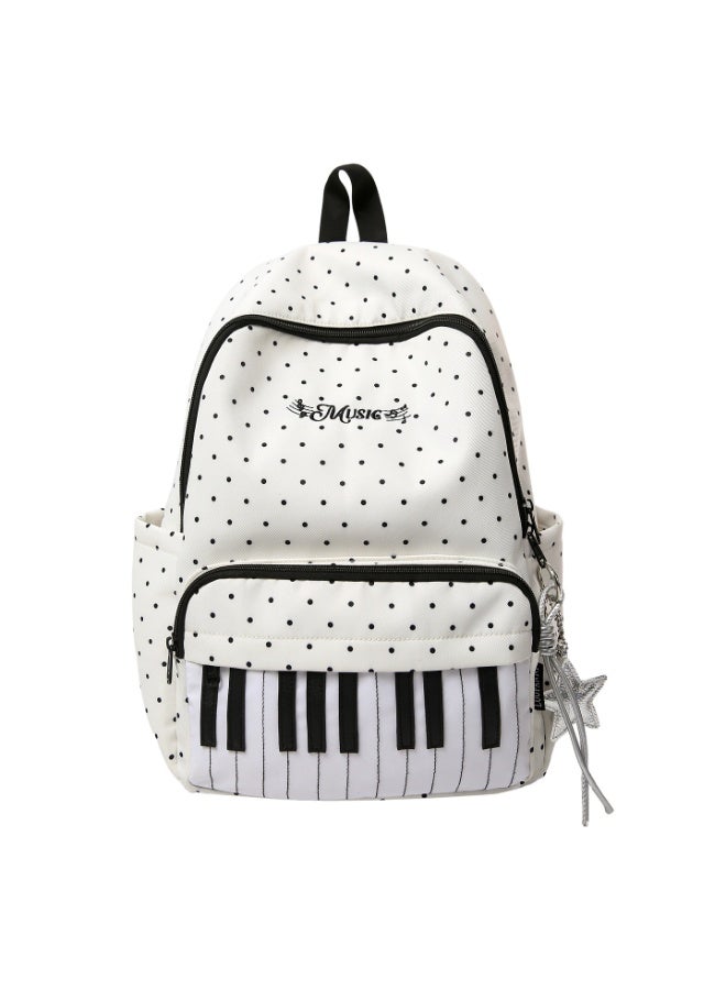 Minimalist Piano Key Polka Dot Backpack for Girls, Large Capacity Nylon School Bag, Lightweight & Waterproof Daypack - Image 1