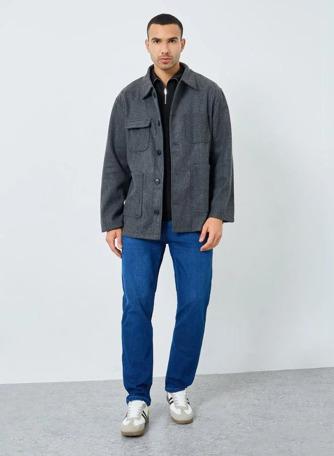 Styli Styli Men Grey Oversized Wool Like Coat