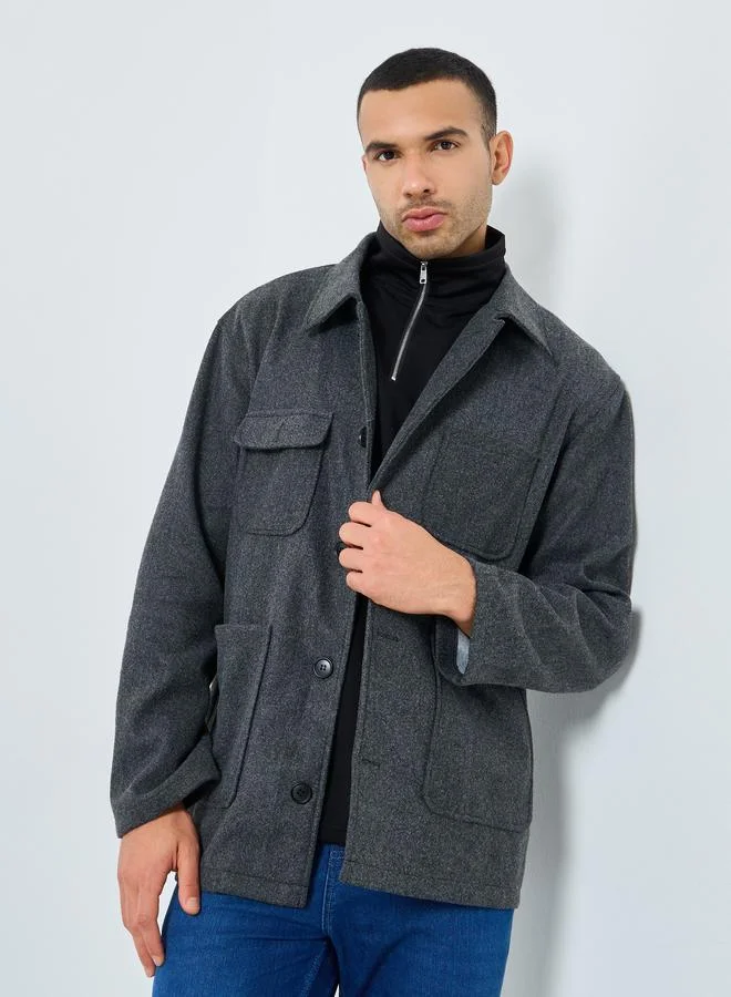 Styli Men Grey Oversized Wool Like Coat