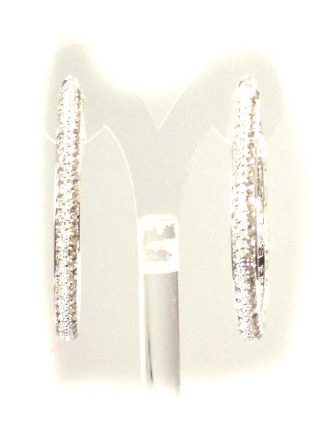 CRISTAL Clip-on Earrings Silver Rhinestone Hoop Earrings Crystal Paved Hoop Earrings Non Pierced Ears 2 inch - Image 3