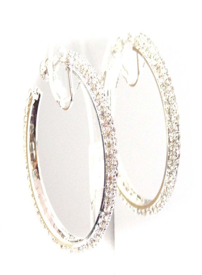 CRISTAL Clip-on Earrings Silver Rhinestone Hoop Earrings Crystal Paved Hoop Earrings Non Pierced Ears 2 inch - Image 2