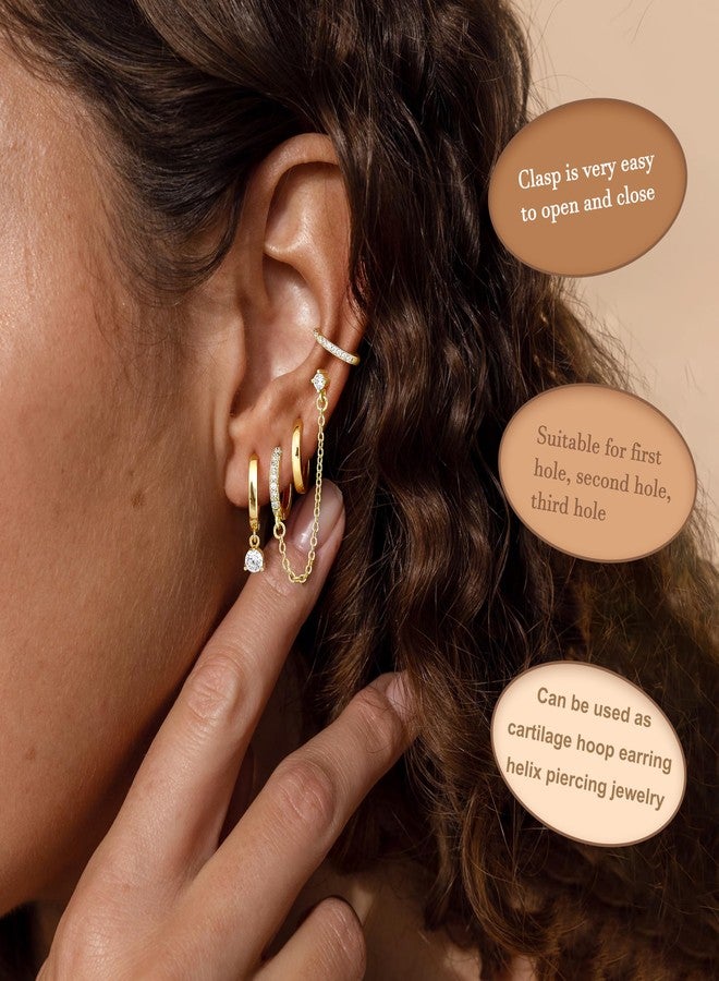 Florideco 4 Pairs Small Hoop Earrings for Women Trendy 14K Gold Plated Chain Drop Earrings Set Hypoallergenic CZ Huggie Hoops Lightweight Cartilage Earring Stacks Women's Jewelry Gifts, Stainless - Image 3