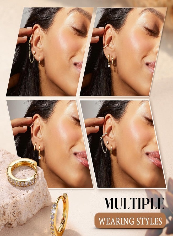 Florideco 4 Pairs Small Hoop Earrings for Women Trendy 14K Gold Plated Chain Drop Earrings Set Hypoallergenic CZ Huggie Hoops Lightweight Cartilage Earring Stacks Women's Jewelry Gifts, Stainless - Image 5