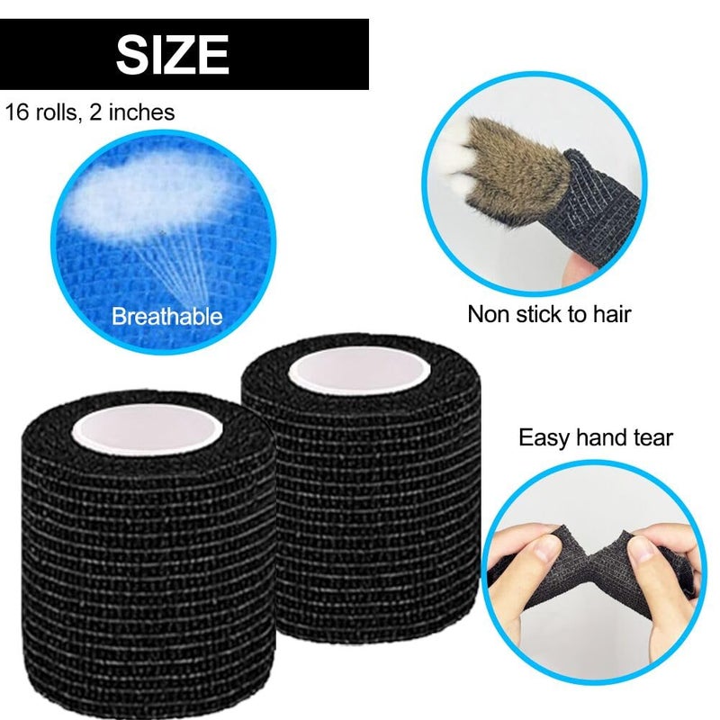 Clooflar 16 Pack Self Adhesive Bandage Wrap, 2" X 5 Yards Black Elastic Cohesive Bandage Wrap for Sports, Wrist, Ankle and Vet Wrap, Grip Tape - Image 4