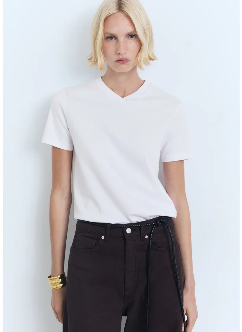 MANGO V-Neck Cotton T-Shirt