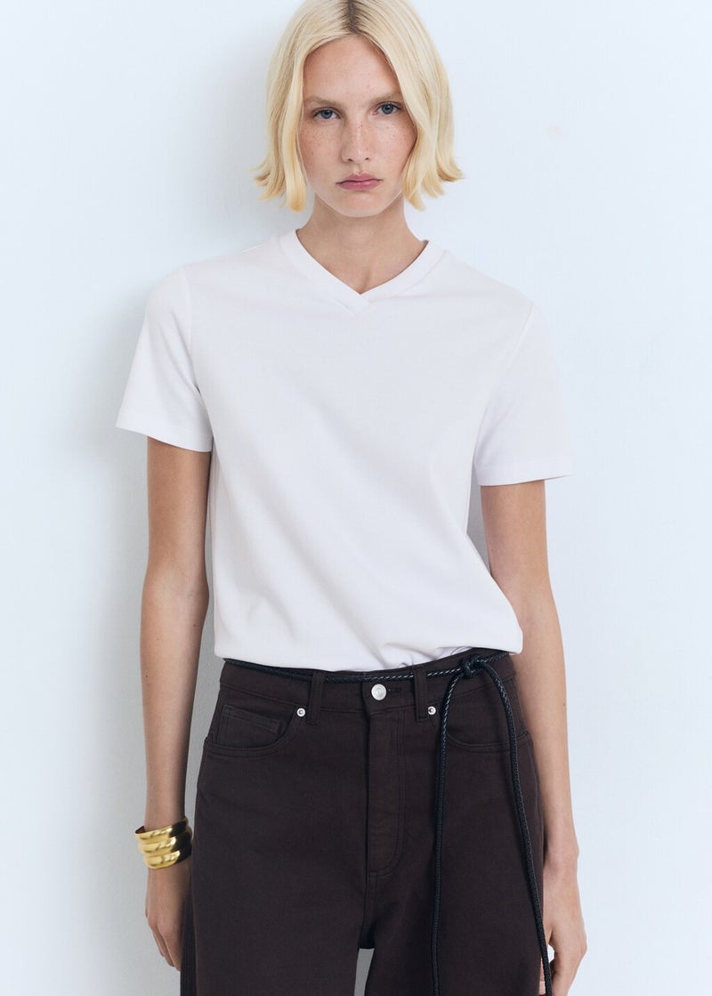 MANGO V-Neck Cotton T-Shirt  - Image 1