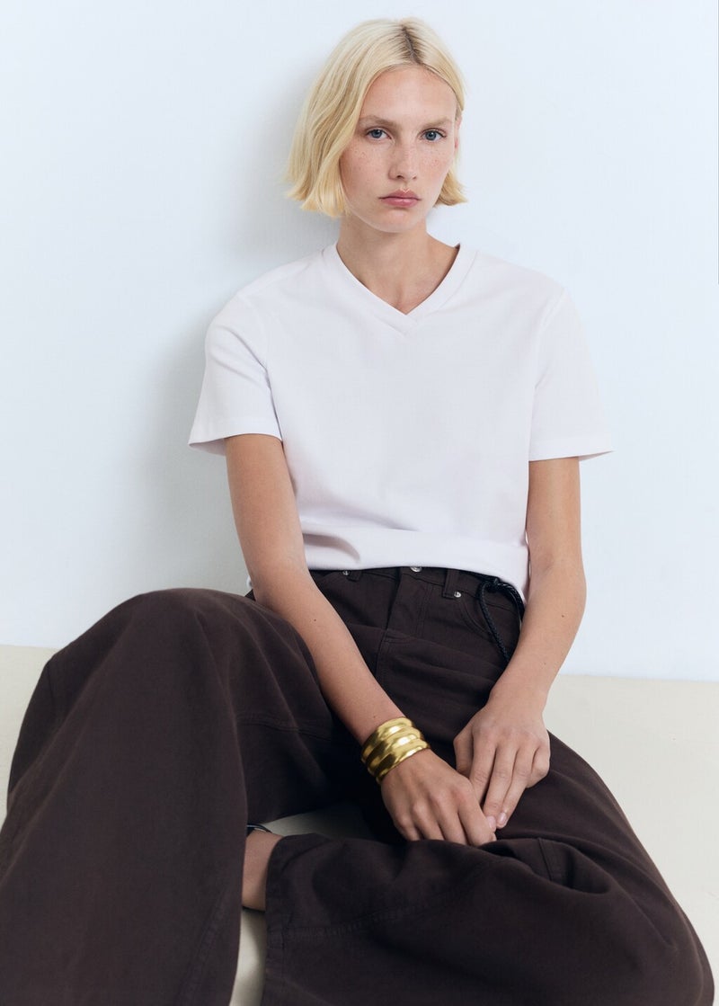 MANGO V-Neck Cotton T-Shirt  - Image 3