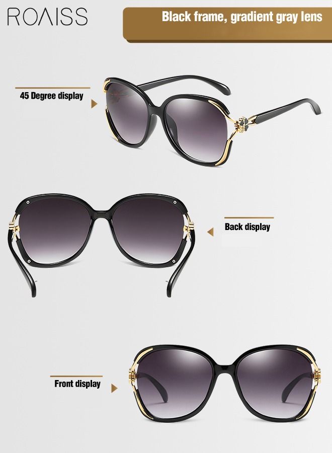 رويس نظارة شمسية نسائية كبيرة الحجم على شكل الفراشة، نظارة الشمس الواقية من الأشعة فوق البنفسجية 400 بإطار معدني مزين بنمط الزهرة مع حافظة النظارة، 66 مم - Image 5