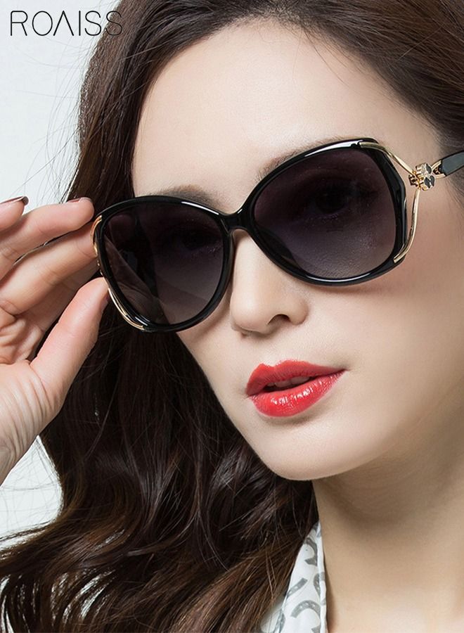 رويس نظارة شمسية نسائية كبيرة الحجم على شكل الفراشة، نظارة الشمس الواقية من الأشعة فوق البنفسجية 400 بإطار معدني مزين بنمط الزهرة مع حافظة النظارة، 66 مم - Image 2