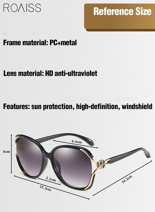 رويس نظارة شمسية نسائية كبيرة الحجم على شكل الفراشة، نظارة الشمس الواقية من الأشعة فوق البنفسجية 400 بإطار معدني مزين بنمط الزهرة مع حافظة النظارة، 66 مم - Image 4