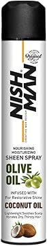 NISHMAN Sheen Hair Spray Olive Oil Coconut Oil 400ml Nourishes Repairs Protects Hair Shiny Finish Hydration Care for All Hair Types - Image 1